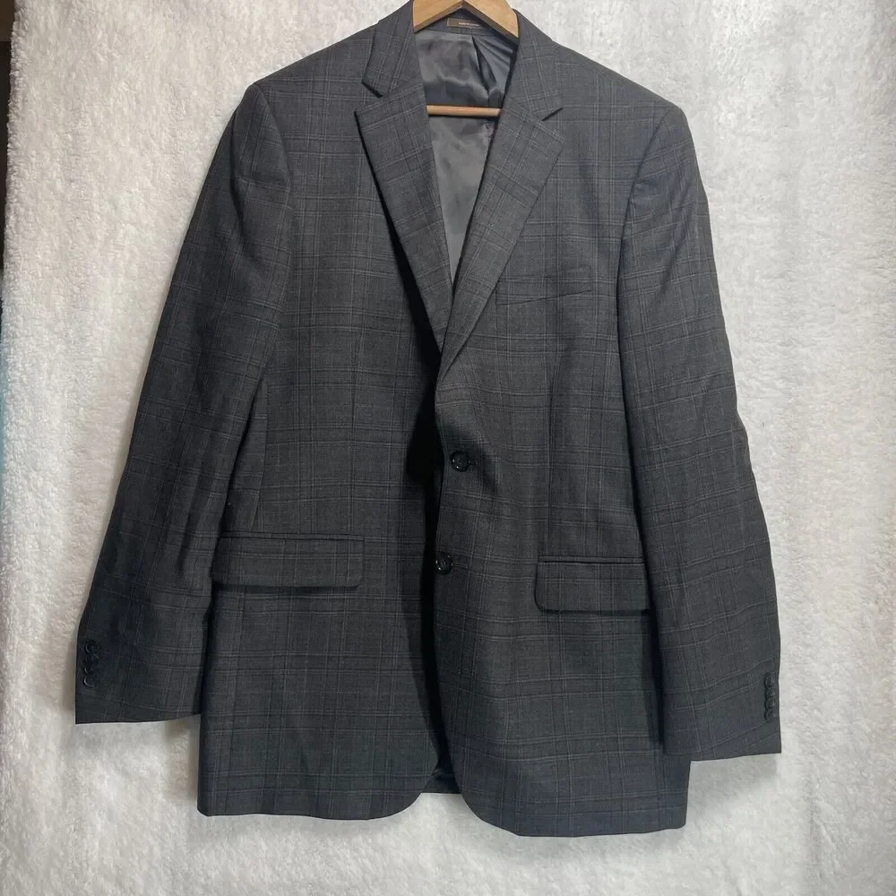 Peter Millar Gray‎ Plaid Wool Two Button Sports Blazer Jacket Men’s Size 44XT